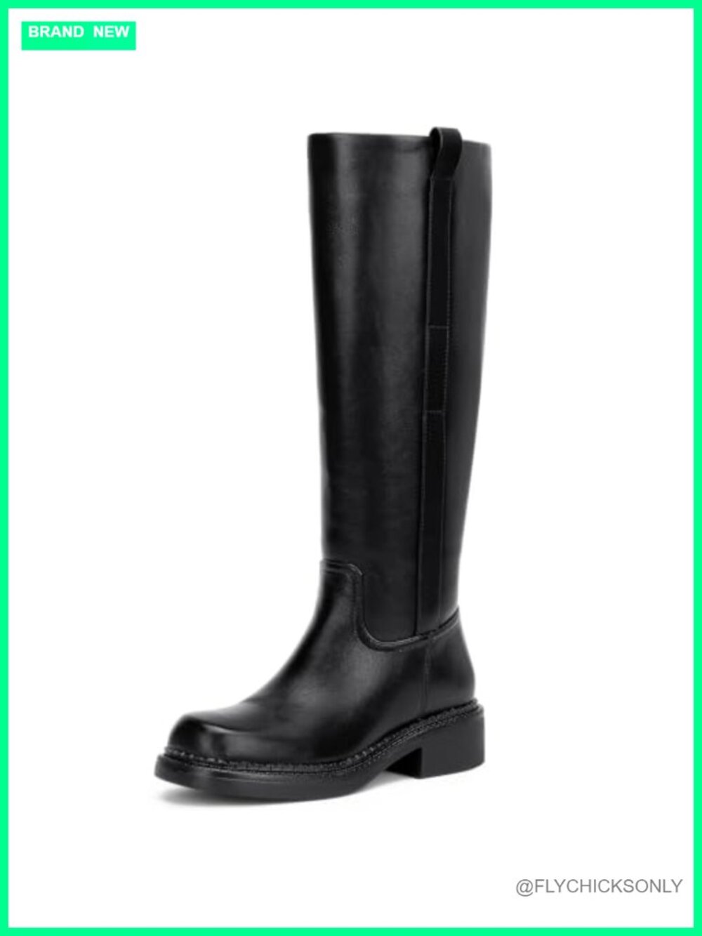 Knee High Boots Square Toe Chunky Low Heel Faux Leather Side Zip